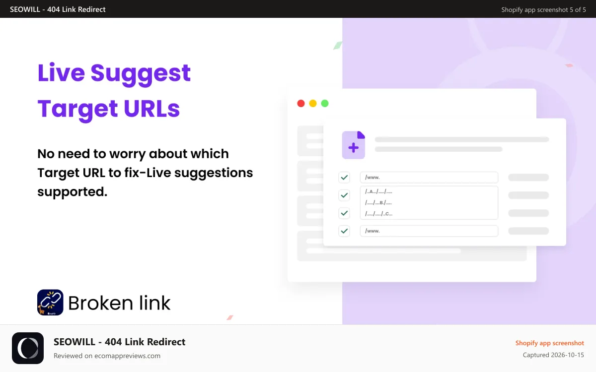 SEOWILL ‑ 404 Link Redirect Shopify app screenshot: Bulk Edit 404 Error Pages_Broken Link Manager