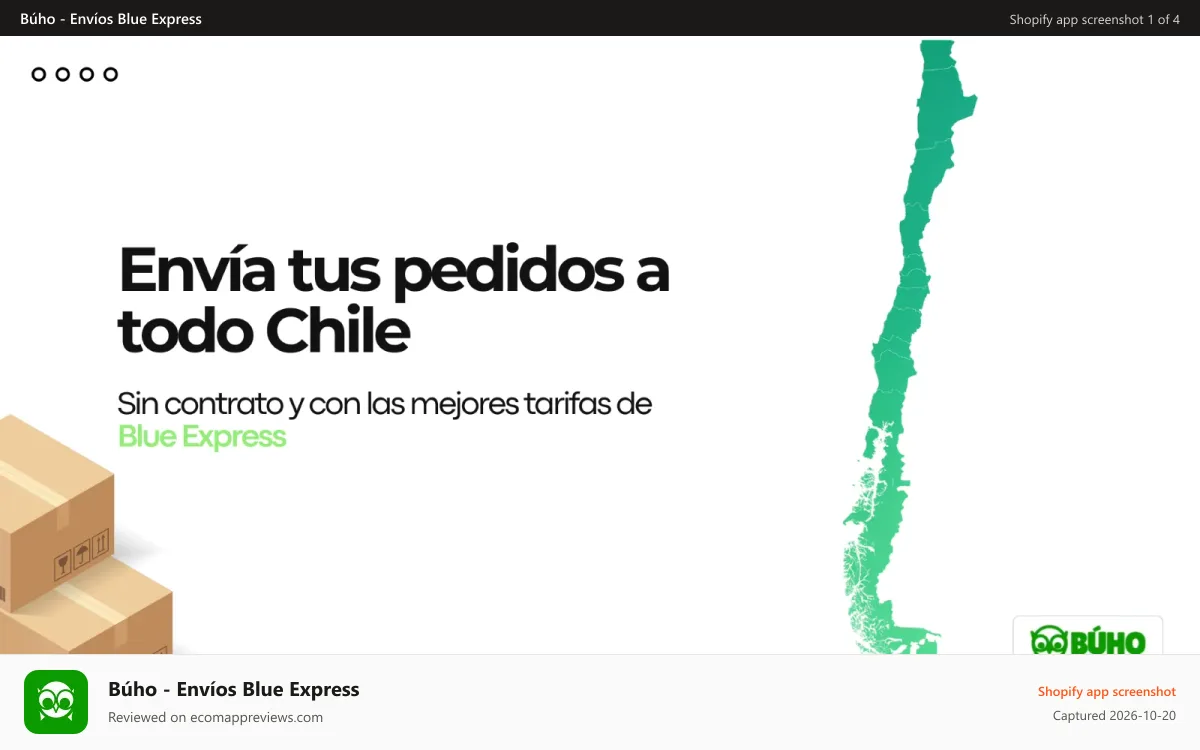 Búho ‑ Envíos Blue Express Shopify app screenshot: Envíos a todo chile Blue Express y Shopify