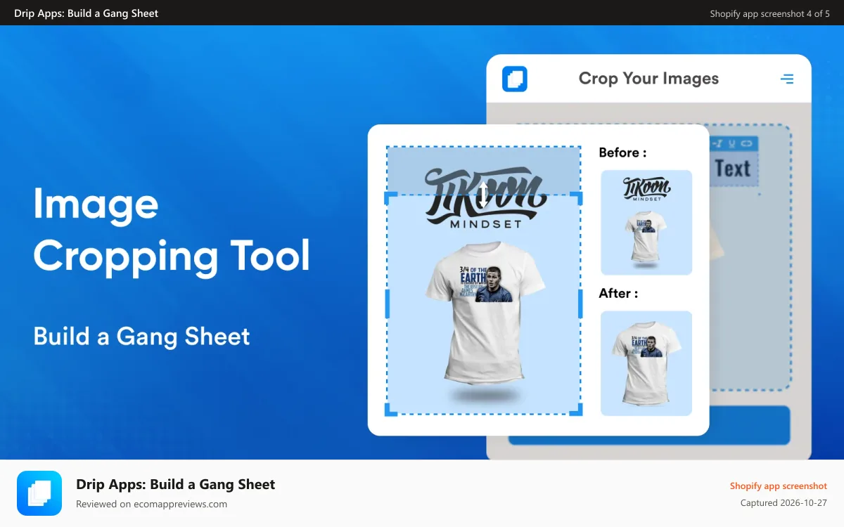 Drip Apps: Build a Gang Sheet Shopify app screenshot: Build a Gang Sheet image cropping tool