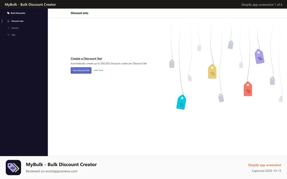 MyBulk ‑ Bulk Discount Creator Shopify app screenshot: Create discount promo codes in bulk