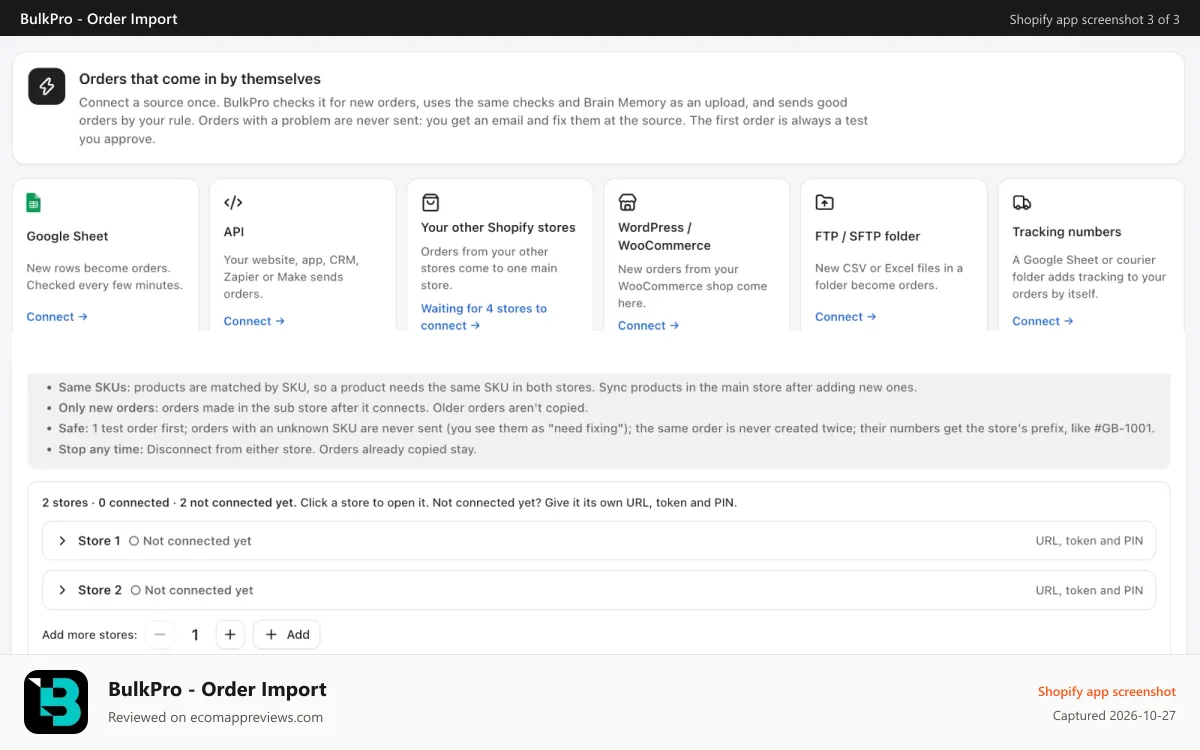 BulkPro ‑ Order Import Shopify app screenshot: Order Import and upload