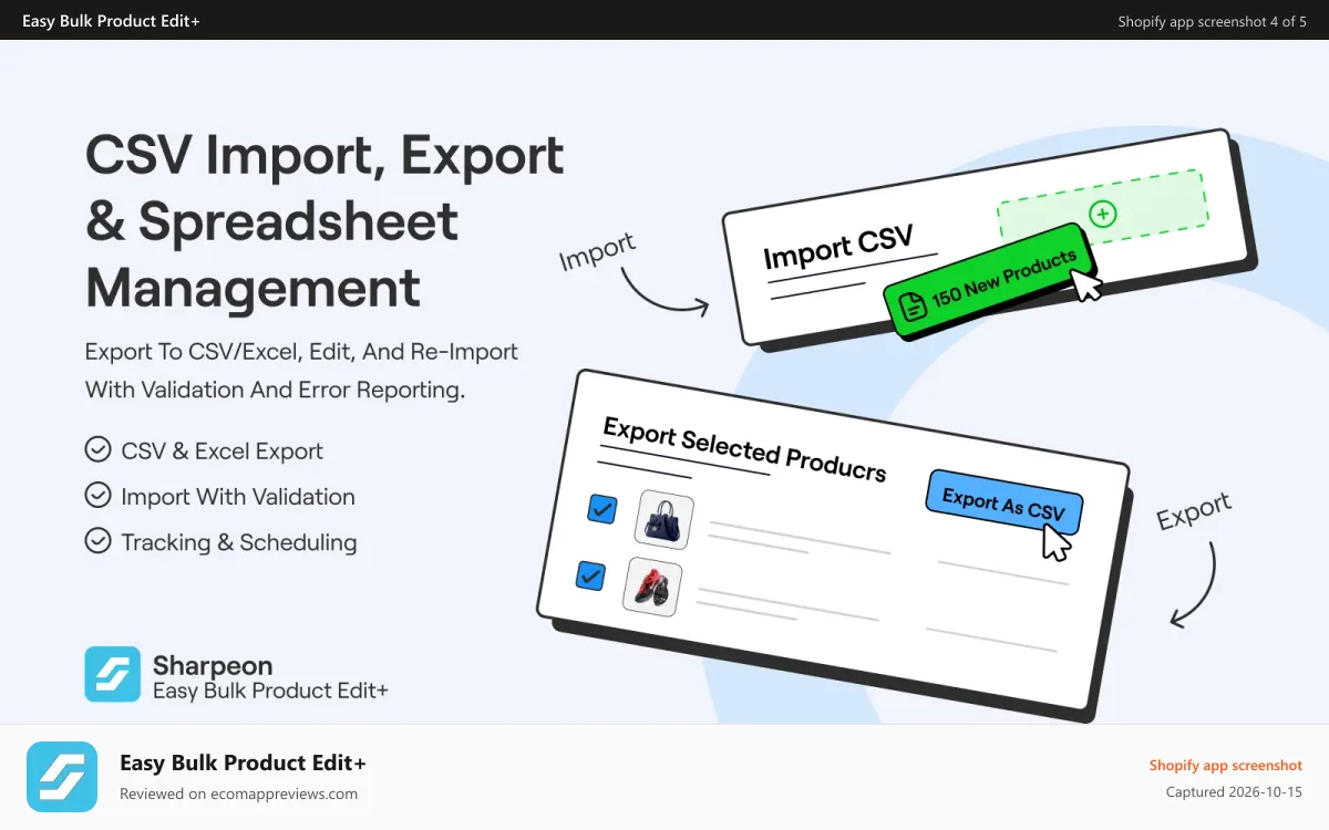 Easy Bulk Product Edit+ Shopify app screenshot: Automation flowchart: product rules, schedules, stock triggers