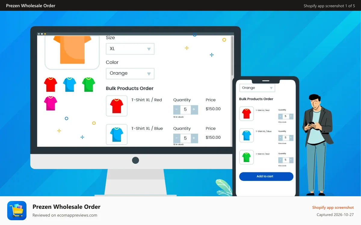 Prezen Wholesale Order Shopify app screenshot: Bulk Order - Similar Products