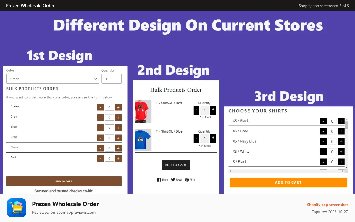 Prezen Wholesale Order Shopify app screenshot: Different design on current store