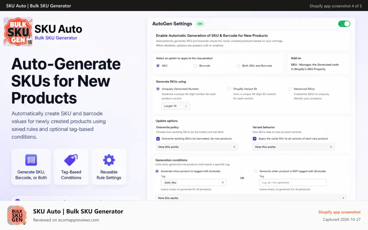SKU Auto | Bulk SKU Generator Shopify app screenshot: auto generate sku
