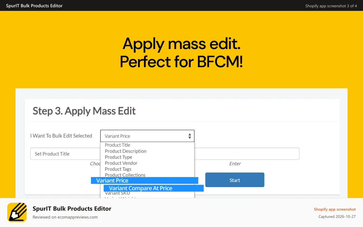 SpurIT Bulk Products Editor Shopify app screenshot: shopify bulk edit