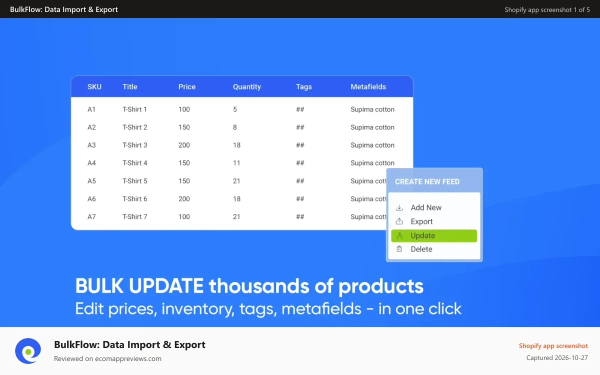 BulkFlow: Data Import & Export Shopify app screenshot: Automatically update data in bulk