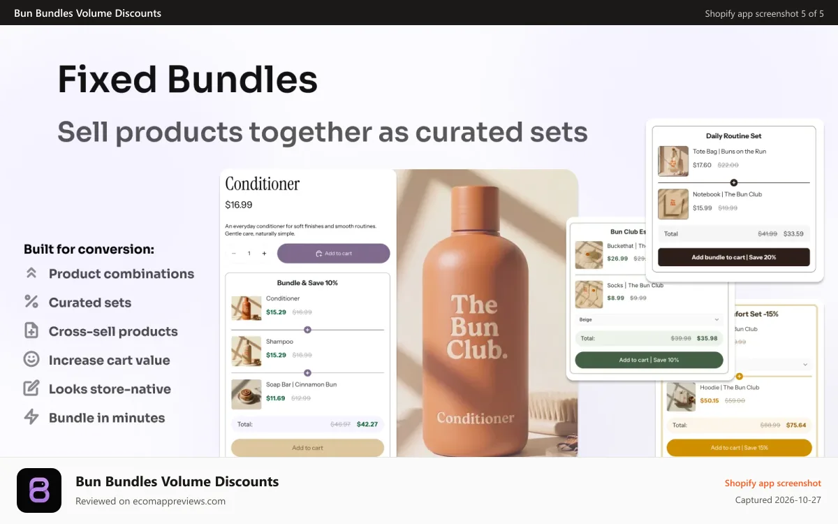 Bun Bundles Volume Discounts Shopify app screenshot: Fixed Bundles bundle
