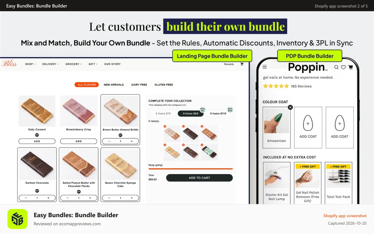 Easy Bundles: Bundle Builder Shopify app screenshot: Customers build their own Mix and Match bundle with live cart