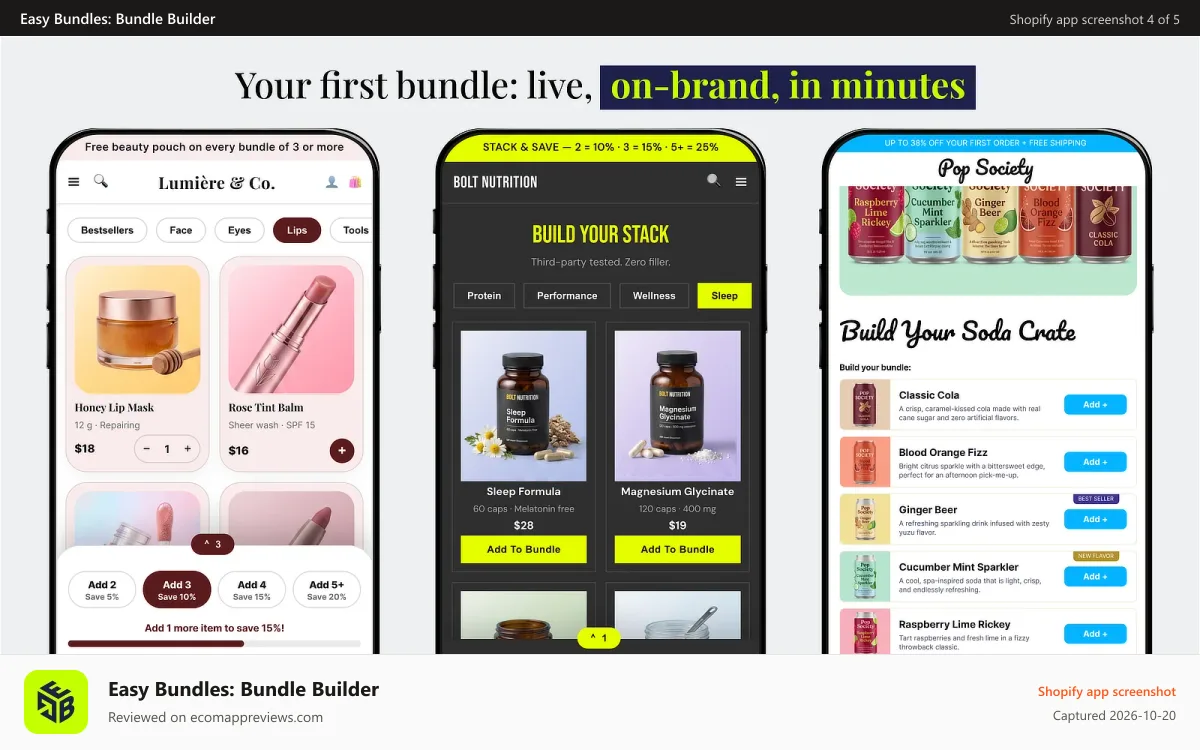Easy Bundles: Bundle Builder Shopify app screenshot: Guided setup matches your first bundle to your brand theme