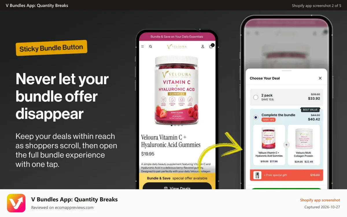 V Bundles App: Quantity Breaks Shopify app screenshot: Mix-and-match and build-your-own bundles with custom themes