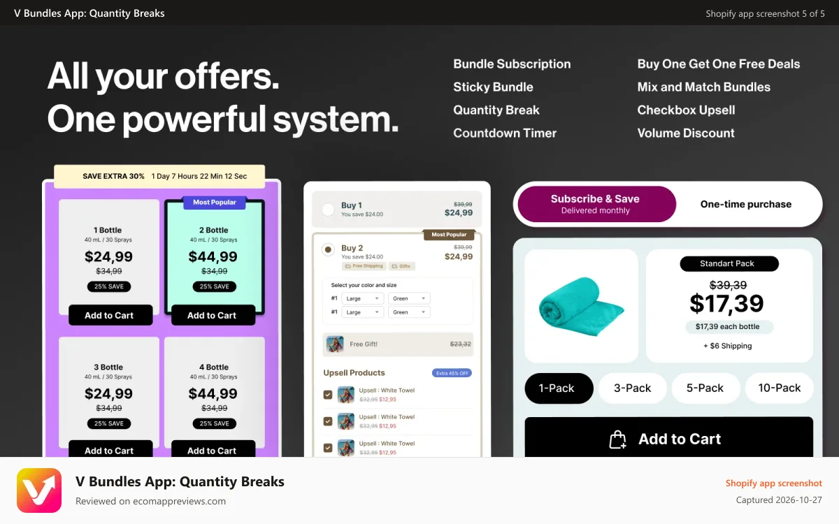 V Bundles App: Quantity Breaks Shopify app screenshot: Bundle builder with automatic discounts