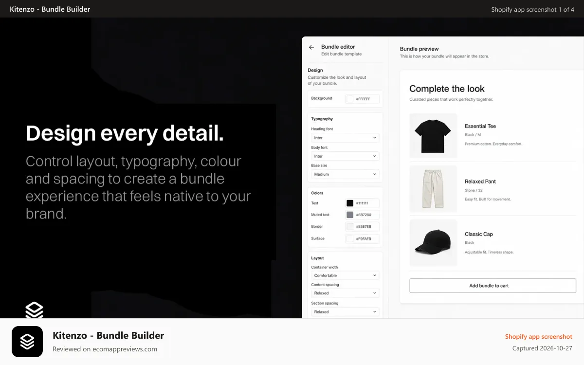 Kitenzo ‑ Bundle Builder Shopify app screenshot: Design every detail.