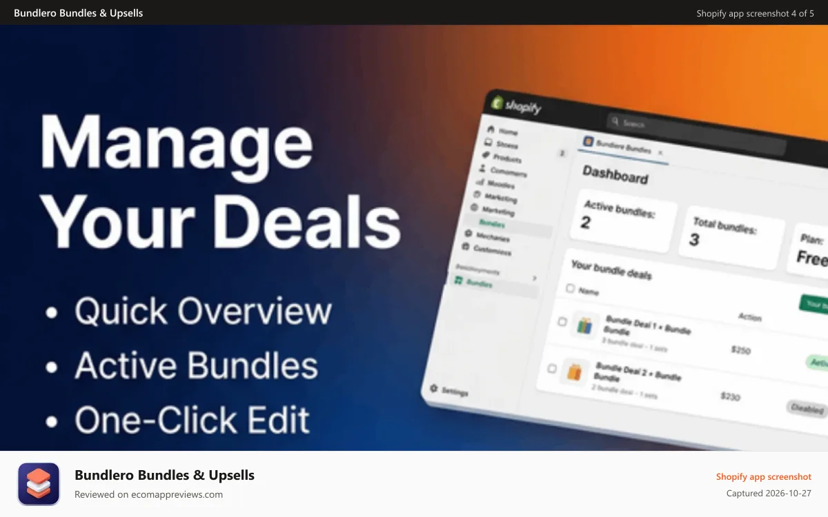 Bundlero Bundles & Upsells Shopify app screenshot: Bundlero Bundles & Upsells Bundlero Bundles & Upsells