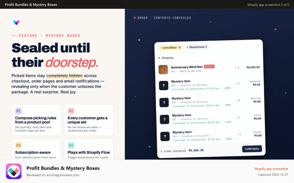 Profit Bundles & Mystery Boxes Shopify app screenshot: Mystery Box