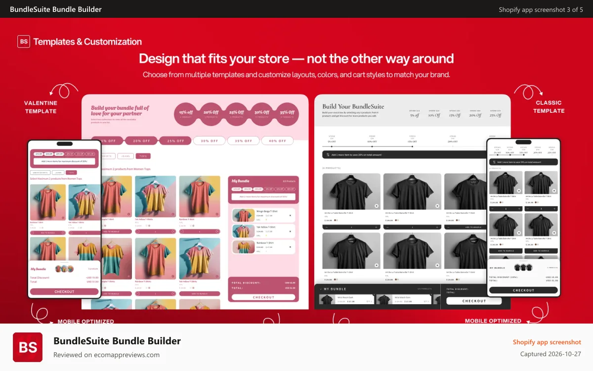 BundleSuite Bundle Builder Shopify app screenshot: Multiple Templates, BYOB Templates, Mix and Match Templates