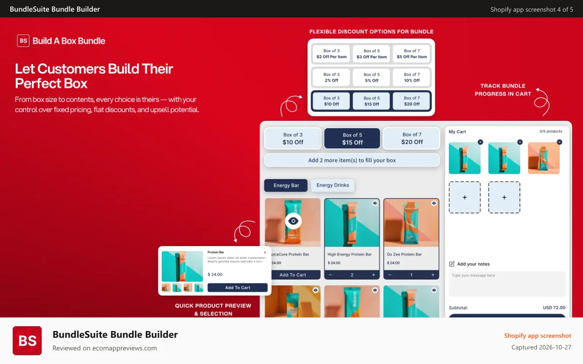 BundleSuite Bundle Builder Shopify app screenshot: Build a Box, Box Builder, Build Your Own Box Bundle