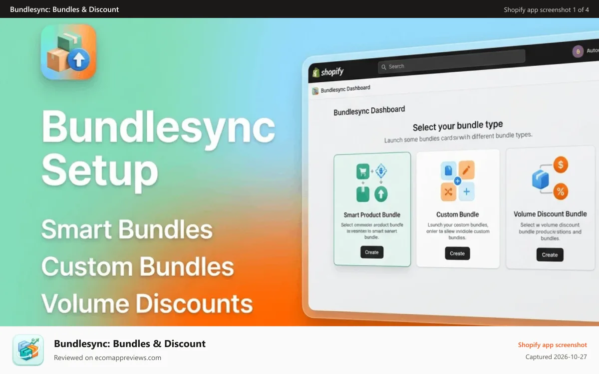 Bundlesync: Bundles & Discount Shopify app screenshot: Bundlesync setup screen to launch a smart product bundle, custom