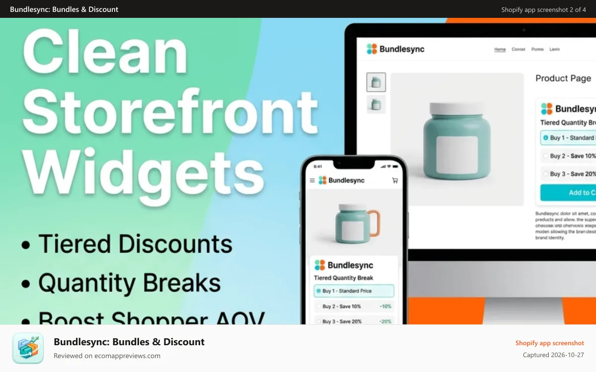 Bundlesync: Bundles & Discount Shopify app screenshot: Clean bundle widget presenting a tiered discount bundle and quan