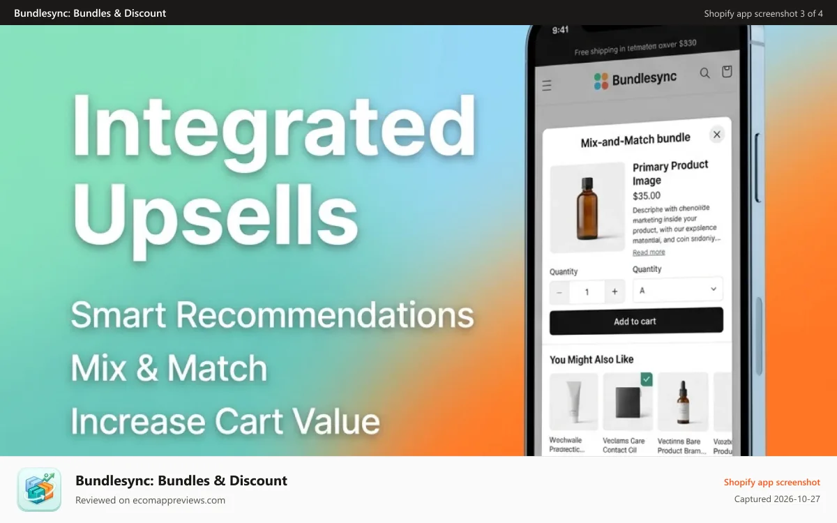 Bundlesync: Bundles & Discount Shopify app screenshot: Upsell recommendations integrated directly into your mix-and-mat