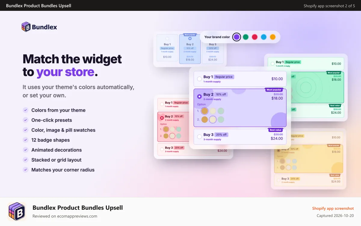 Bundlex Product Bundles Upsell Shopify app screenshot: Bundle widgets that match your store design