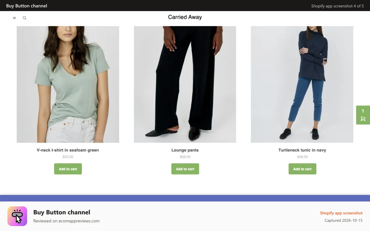 Buy Button channel Shopify app screenshot: Add Buy Buttons to to your blog or custom built website