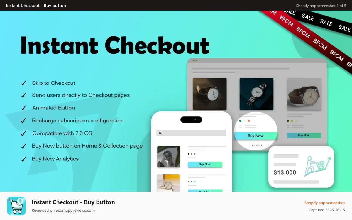 Instant Checkout ‑ Buy button Shopify app screenshot: Checkout Banner