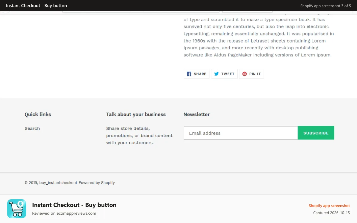 Instant Checkout ‑ Buy button Shopify app screenshot: Sticky buy Now