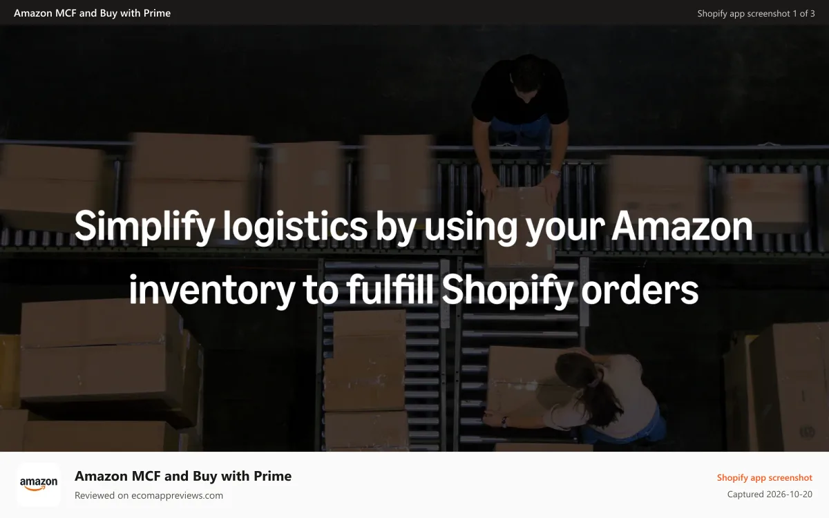 Amazon MCF and Buy with Prime Shopify app screenshot: Simplify logistics by using your Amazon inventory