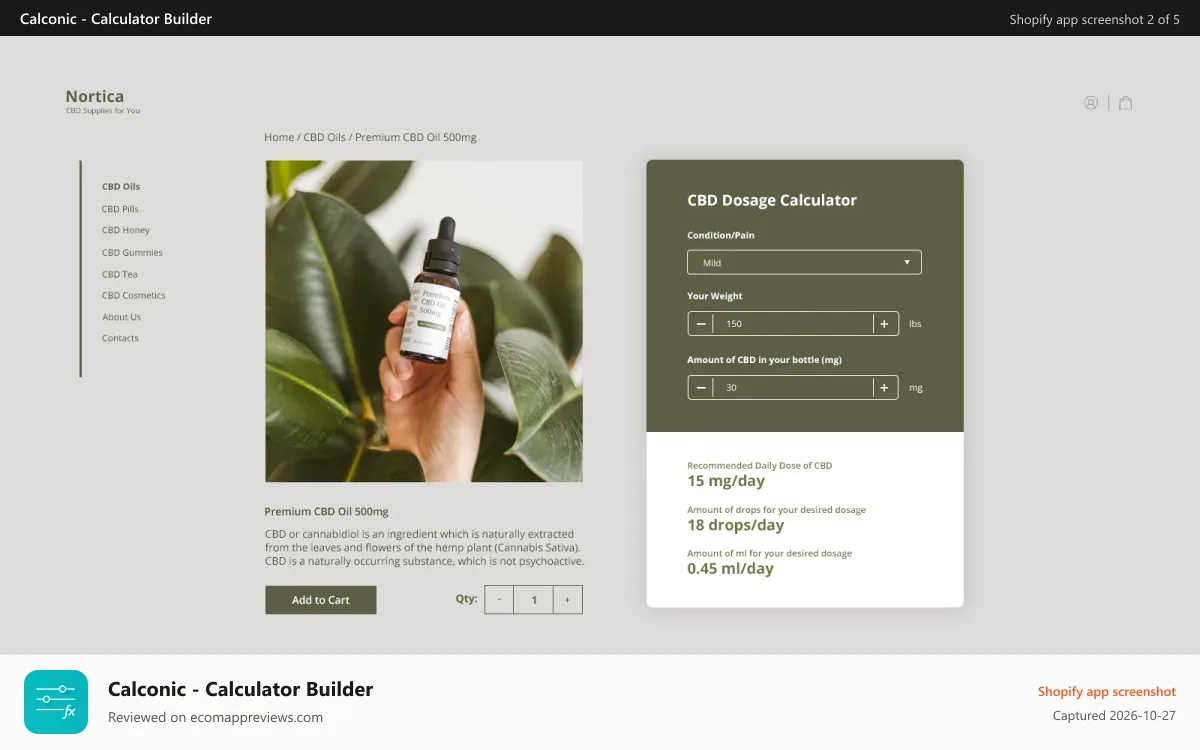 Calconic ‑ Calculator Builder Shopify app screenshot: Customize your calc to match the feel and look of your website