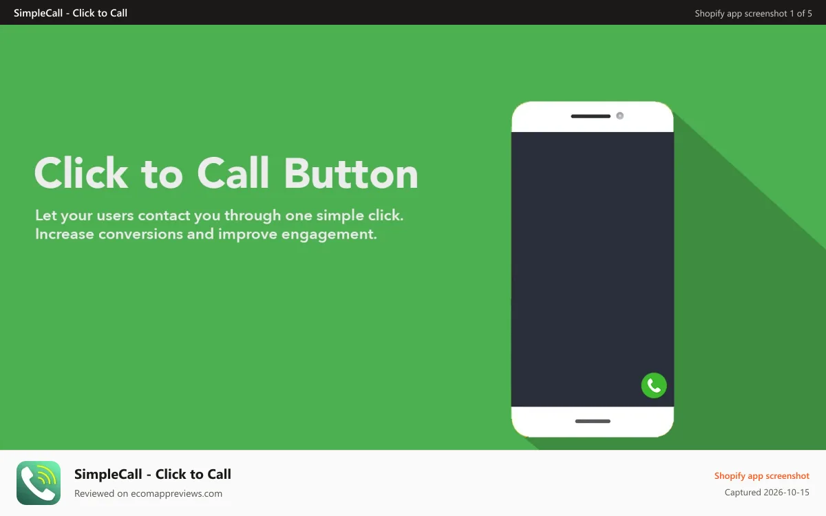 SimpleCall ‑ Click to Call Shopify app screenshot: click to call button