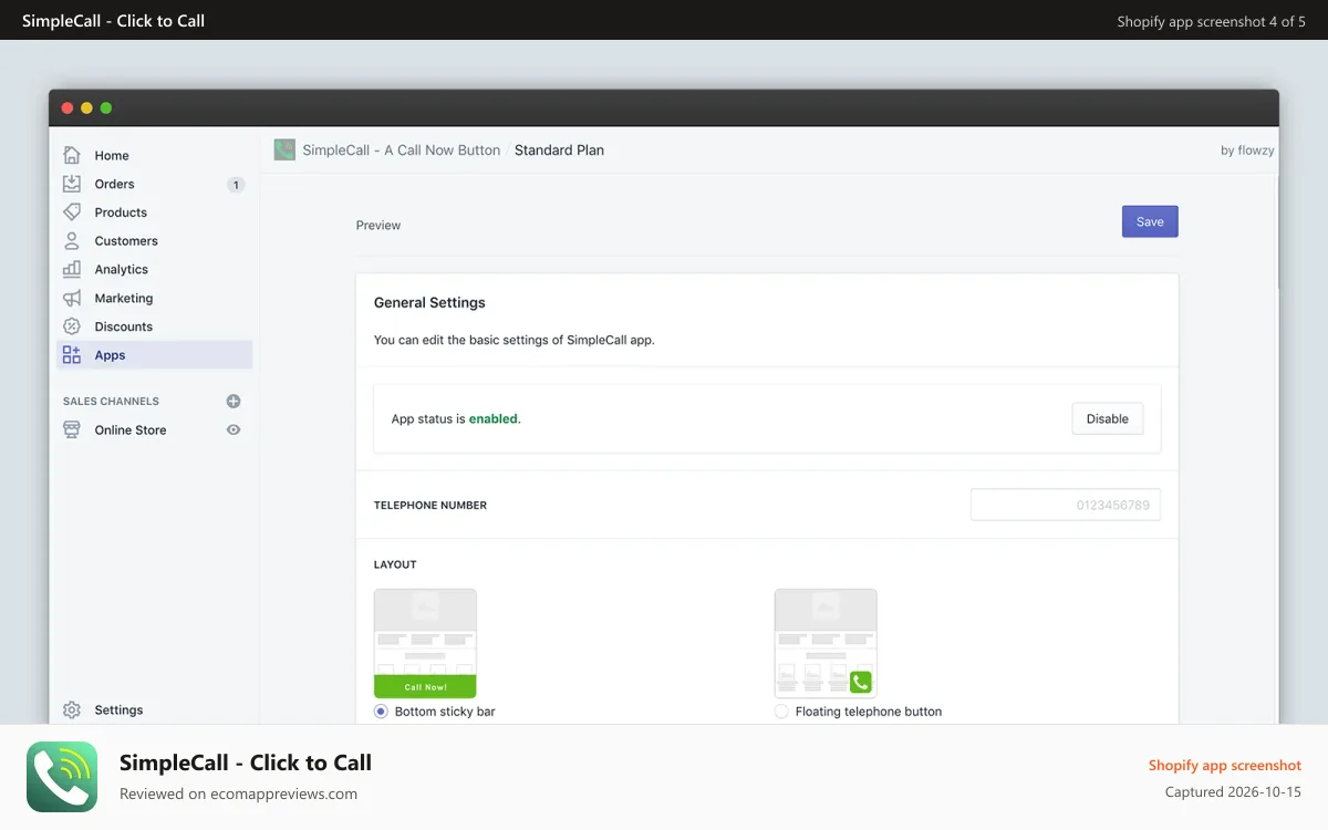 SimpleCall ‑ Click to Call Shopify app screenshot: screenshot-3