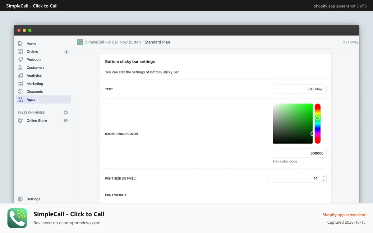 SimpleCall ‑ Click to Call Shopify app screenshot: screenshot-4