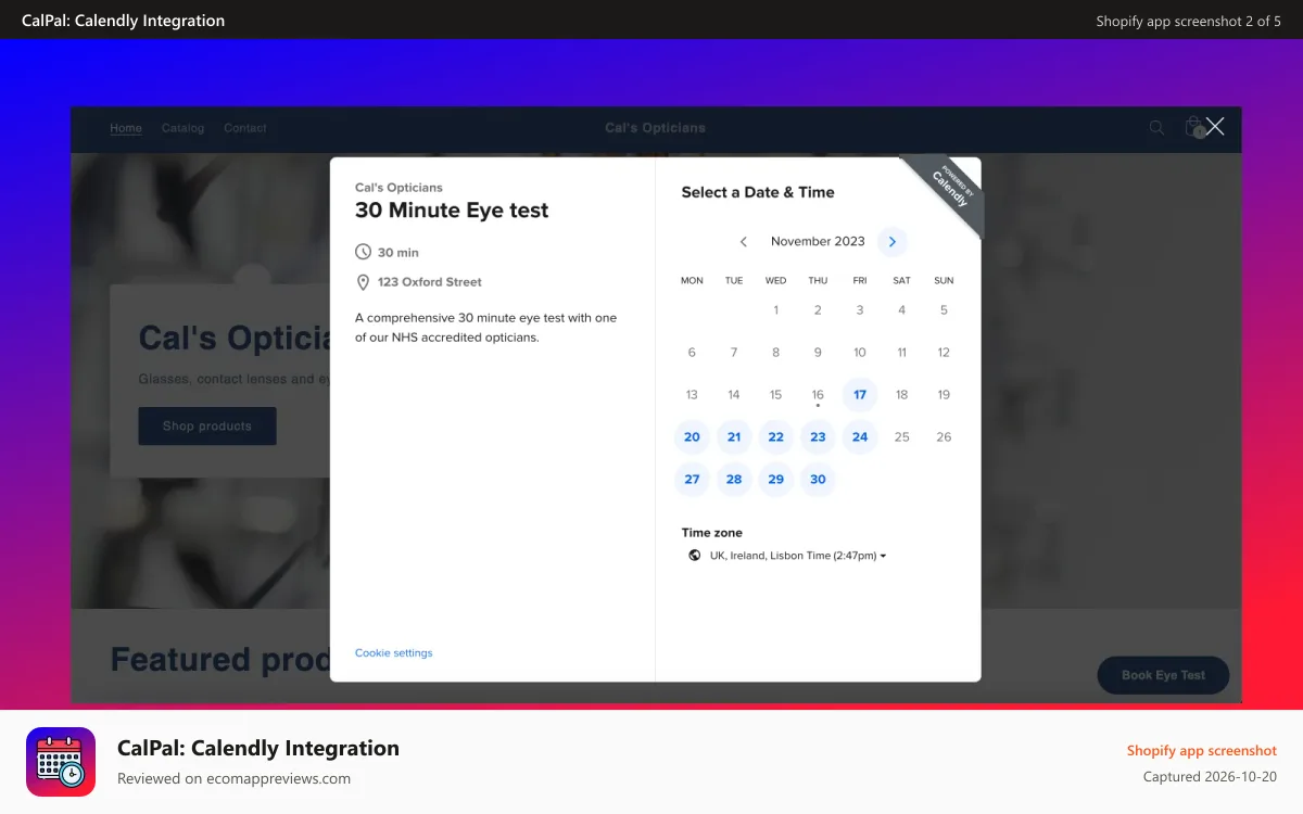 CalPal: Calendly Integration Shopify app screenshot: Calendly pop-up