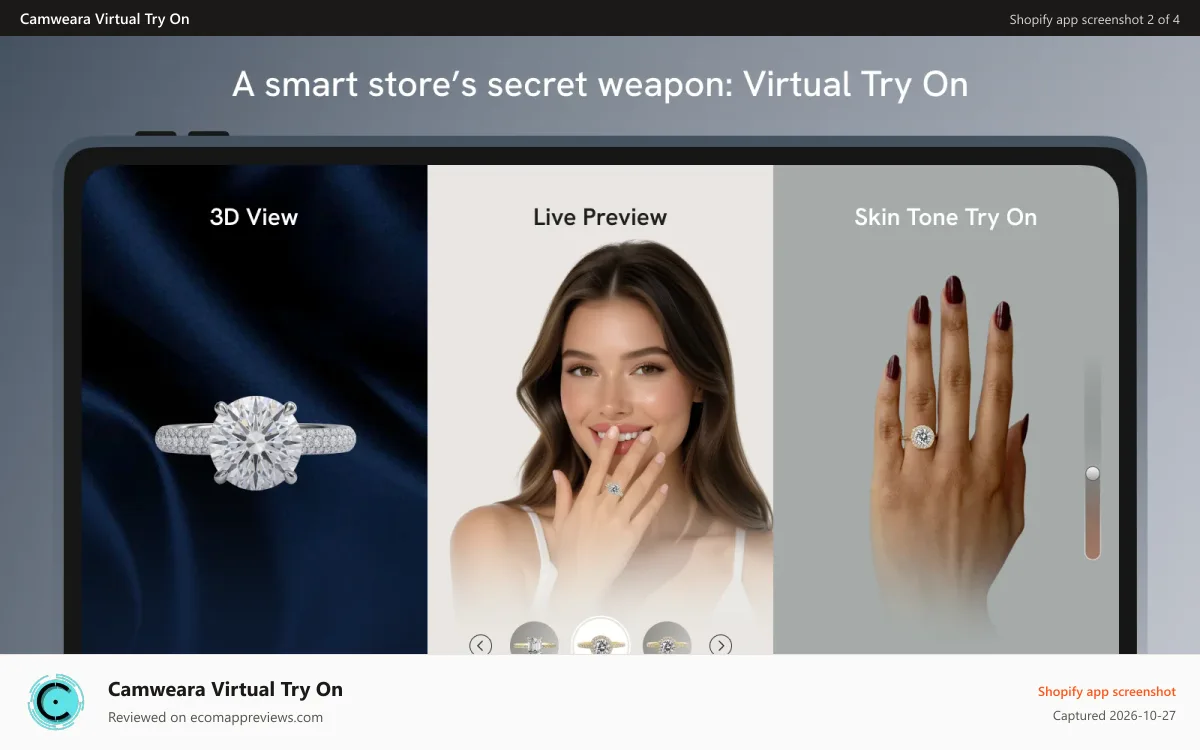 Camweara Virtual Try On Shopify app screenshot: 3D virtual try-on mode