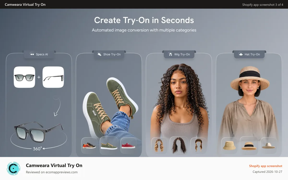 Camweara Virtual Try On Shopify app screenshot: Shoes and clothes Virtual Try-On
