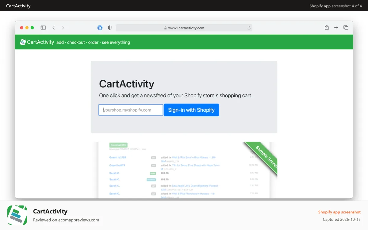 CartActivity Shopify app screenshot: Home page