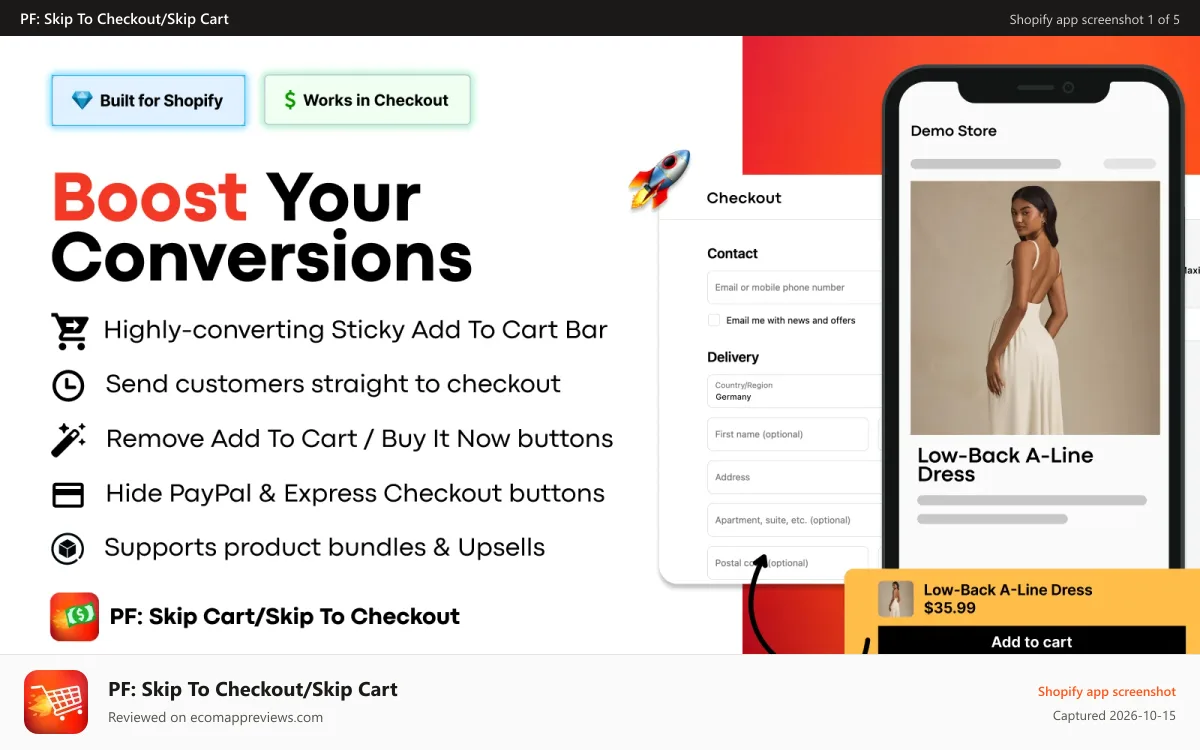 PF: Skip To Checkout/Skip Cart Shopify app screenshot: The app in action: The checkout starts after add to cart clicks