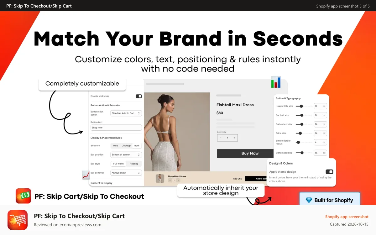 PF: Skip To Checkout/Skip Cart Shopify app screenshot: The skip to checkout feature in action.