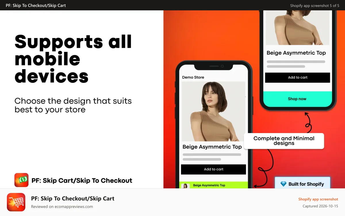 PF: Skip To Checkout/Skip Cart Shopify app screenshot: Supports all mobile devices & screen resolutions