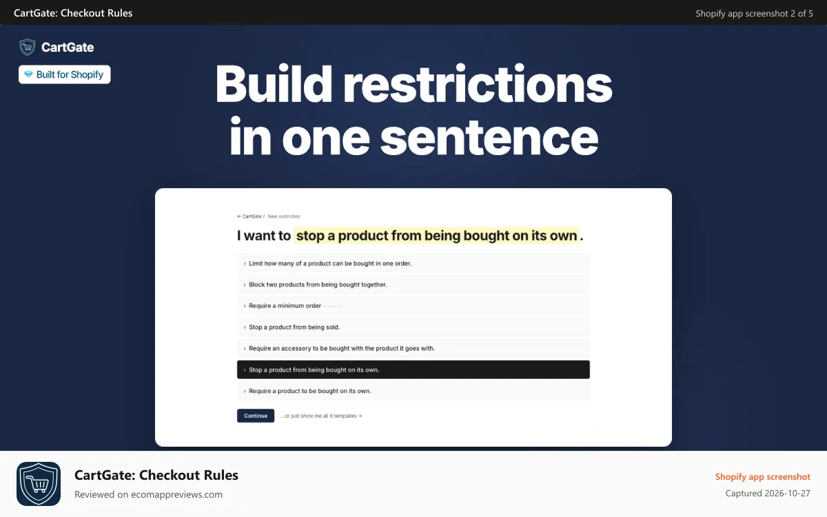 CartGate: Checkout Rules Shopify app screenshot: Showing rule builder