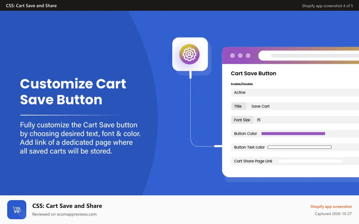 CSS: Cart Save and Share Shopify app screenshot: Customize Shopify cart save button
