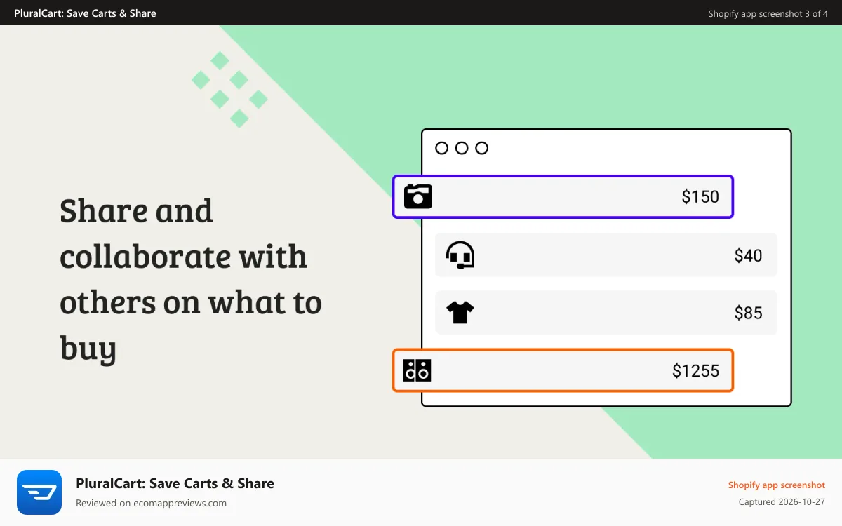 PluralCart: Save Carts & Share Shopify app screenshot: Share Carts