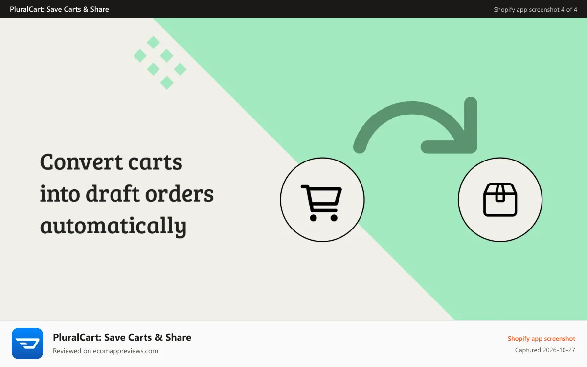 PluralCart: Save Carts & Share Shopify app screenshot: Draft Orders