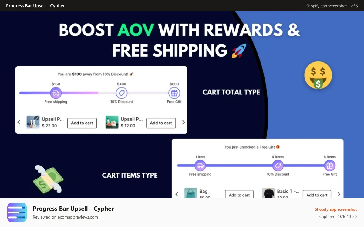Progress Bar Upsell ‑ Cypher Shopify app screenshot: Cart upsell Xpert Banner