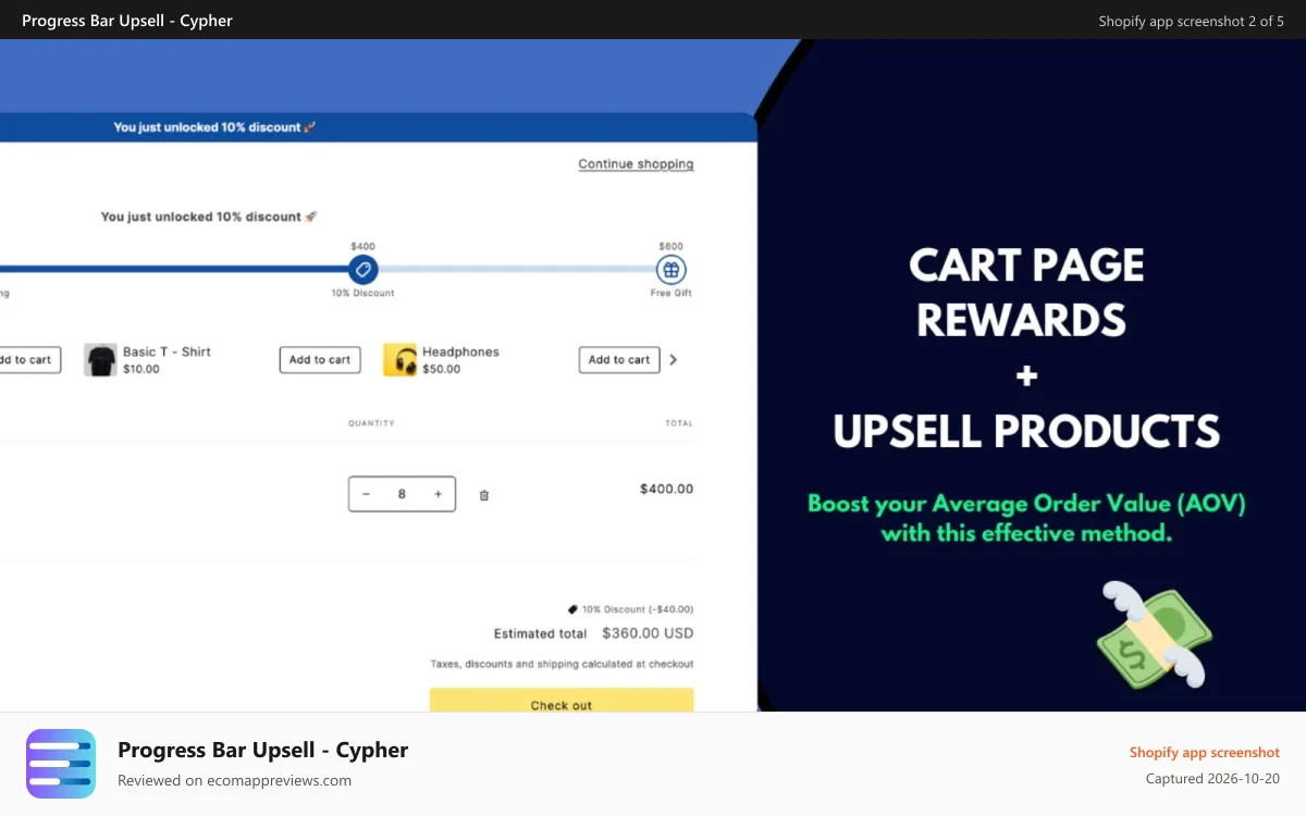 Progress Bar Upsell ‑ Cypher Shopify app screenshot: upsell products