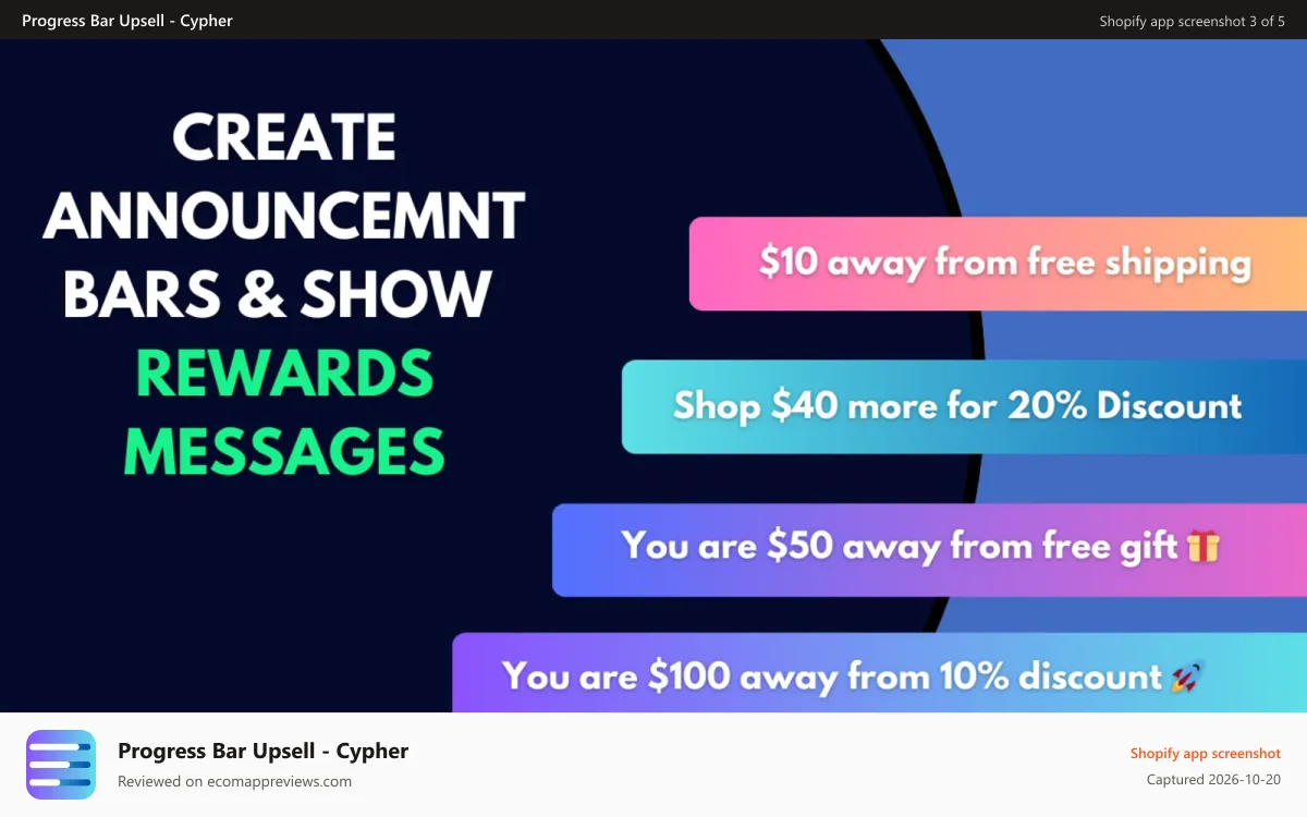 Progress Bar Upsell ‑ Cypher Shopify app screenshot: announcements bars