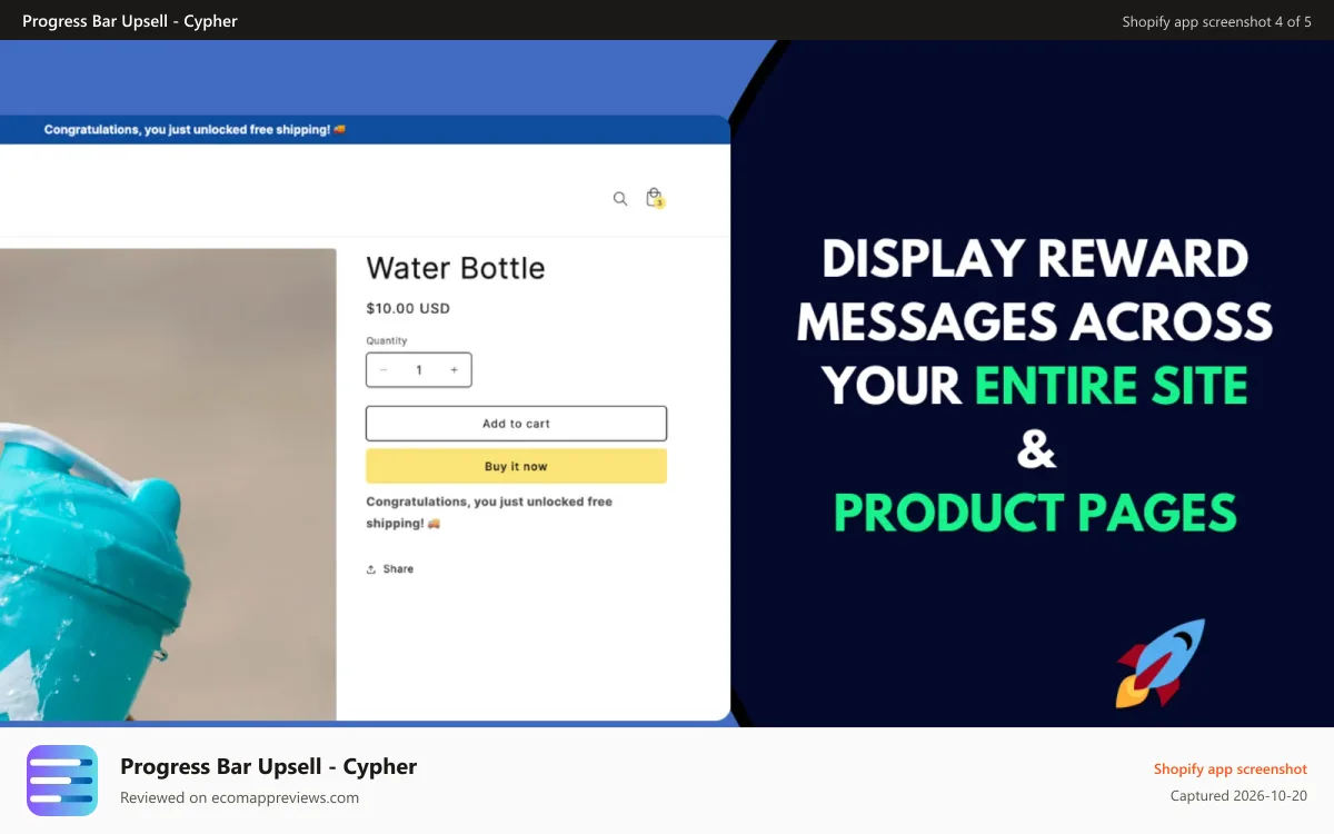 Progress Bar Upsell ‑ Cypher Shopify app screenshot: product and site wide display