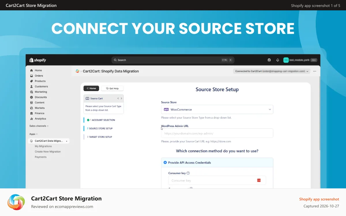 Cart2Cart Store Migration Shopify app screenshot: shopify migration