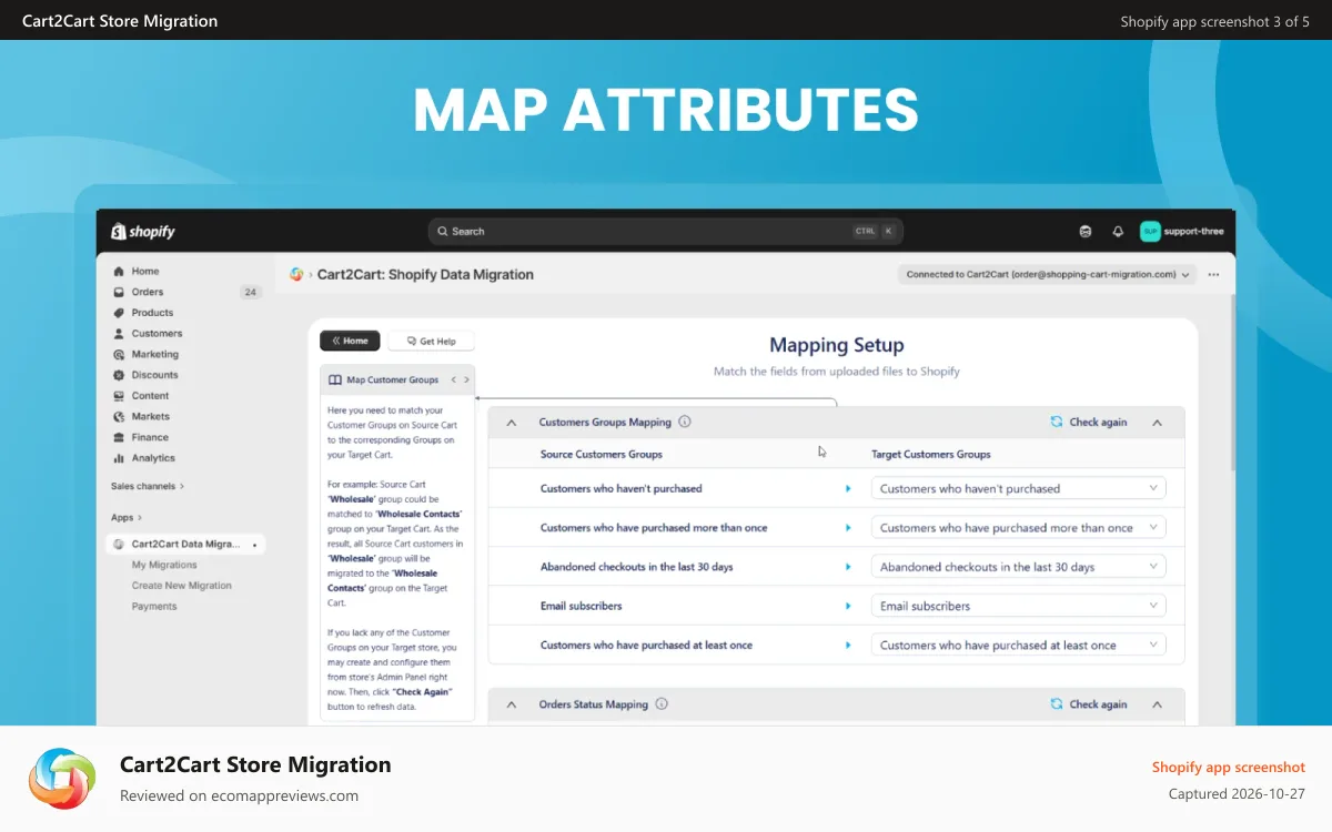 Cart2Cart Store Migration Shopify app screenshot: migration to shopify